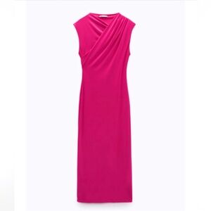 Zara Sleeveless Fuchsia Pink Asymmetrical Midi Dress
